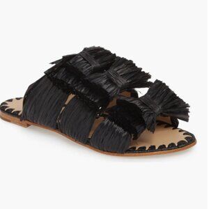 Pour la Victoire PLV Layne Black Raffia Bow Sandals Size 6